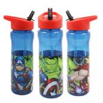 Marvel Avengers Water Bottle with Straw – Reusable Kids 600ml PP �– Official Merchandise by Polar Gear – BPA Free & Recyclable Plastic – for School Nursery Sports Picnic