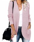 Flovey Womens Long Sleeve Open Front Cardigans Chunky Knit Draped Sweaters Outwear with Pockets (Pink, S)