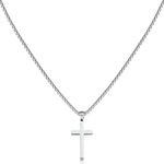 HSWYFCJY Cross Necklace for Men，Silver Black Gold Stainless Steel Plain Cross Pendant Necklace Cross Pendant Necklace Faithful Jewelry For Mens Boys Son，Chain 16,18,20,22 Inch (Silver, Chain Length:18 Inch)