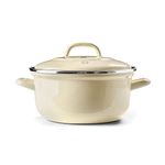 BK Indigo Dutch Heritage Round German Enamelled Casserole with Lid with PFAS-Free Ceramic Non-Stick Coating, 24 cm/4.2 Litre, Induction, Dishwasher Safe, Oven Safe, Cream
