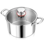 P&P CHEF 6 Quart Stock Cooking Pot, Tri-Ply Stainless Steel Stockpot with Lid for Induction Gas Electric Stoves, Transparent Cover & Double Riveted Handles, Heavy Duty & Dishwasher Safe