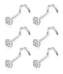 PATISORNA 6PCS G23 Titanium Nose Stud Rings Nose Screw Rings L Shape Nose Rings 18G 20G Nose Screw Nose Rings Corkscrew Nose Piercing Jewelry 3mm Clear CZ