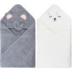 Grantop 2 Pcs Hooded Baby Towel Set, Animal Design Baby Bath Towel, Baby Towel Super Absorbent, Baby Bath Towel Set for Baby Boys Girls Newborn