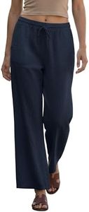 Bottega Campanini Women’s 100% Linen Pants – Made in Italy – One Size Fits All – Lightweight, Breathable, High-Waisted Trousers – Elegant & Relaxed Fit for Summer. (Navy Blue)