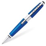 Cross Edge Nitro Blue Rollerball Pen with Polished Chrome Trim - Refillable, Medium Point, Black Ink, Premium Box