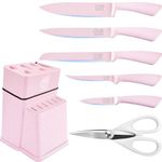 XYJ Knife Block Set, Pink Color, Stainless Steel Kitchen Knives with Knife Block Holder, Meat Cleaver, Professional Cooking Slicing Knife Kit for Master Chef, Kitchen Cutlery