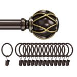 Curtain Rods with 14 Curtain Rings for Windows 20 to 70 or 75 Inches Max,Adjustable Length Heavy Duty Rod,Decorative Finials,Bronze