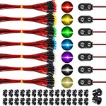 70Pcs Prewired Led Ultra Bright 12v Pre Wired LED Diodes Light 3mm Prewired Led Light with 70Pcs Plastic LED Holder and 15Pcs Battery Holder Clip Cable for Decor(7 Colors)