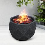 Moyasu Outdoor Fire Pit – BBQ Bowl, Grill, Wood, Charcoal, Poker, Camping, Garden, DIY, Portable, Black and White