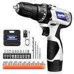 Mini Cordless Drill Driver Kit w/One Battery, 12V Electric Screwdriver Driver Tool Kit with LED Work Light, Max Torque 45 N.m, 3/8 Inch Keyless Chuck, 18+1 Position, Dual Speed 0-400/1400rpm