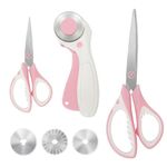 MANUFORE Pink Sewing Tools Includes 2pcs Fabric Scissors and 45mm Rotary Cutter with 3pcs Blades for Quilting, Sewing, Crafting