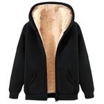 2024 Womens Fleece Jacket Hoodie Lined Full Zip Up Winter Warm Tops Soft Comfortable Hooded Sweatshirt Solid Jumper Hoody Sweater Coat Overcoat Cardigan Fashion Hoodies Black