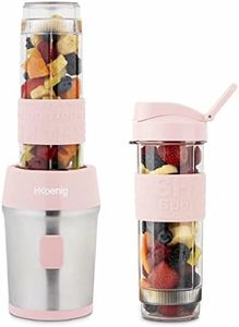 H.Koenig SMOO12 Mini Stand Blender, Pastel Pink, Smoothie Maker, 2 x 570 ml Bottles with Travel Lid and Silicone Coating, 300 W