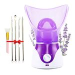 Facial Steamer, Professional Spa Home Face Steamer Sauna Pores Cleanse-BPA Free Warm Mist Moisturizing Humidifier-Leakproof-Temp Control-Fast Steam Sprayer-bonus 4 Piece Stainless Steel Skin Kit