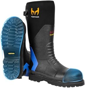 Rubber Work Boots with 800g Insulation, Puncture-Proof Steel Toe and Shank, Lightweight EVA Outsole, Waterproof Insulated Neoprene Hunting Boots for Farming and Construction (Blue, Size 13)