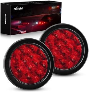 Nilight - TL-18 2PCS 4" Round Red LED Trailer Tail Lights w/Surface Mount Grommet Plugs IP67 Stop Brake Turn Tail Lights for Truck Trailer RV Jeep