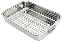 KitchenCraft Roasting Tin with Rack, Stainless Steel Roasting Tin, Medium, 37 x 28 cm, Silver