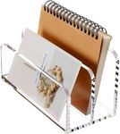 SANRUI Acrylic Mail Sorter Desktop Organizer Holder, 2 Compartments Clear Small File Script Letter Office Document Storage for Desk Bill Filling Envelope Holder Office, Home, School Desk Organization