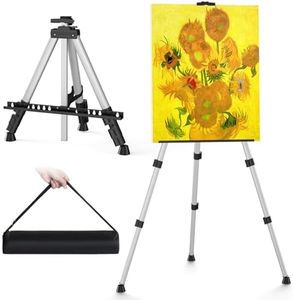 Portable Art Painting Easel Stand - Adjustable Display Artist Tripod Metal Easel with 1 Bag for Table-Top/Floor Painting, Height from 17 to 66 inches, Sturdy for Drawing, Displaying - Silver