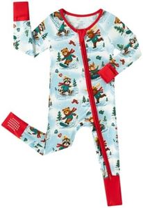 GUISBY Baby Zipper Pajamas Long Sleeve Romper,Winter Adventures,0-3M | 97% rayon made from bamboo,3% spandex; silky-soft breathable stretch for sleep, play and year-round winter fun