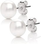 MABELLA 925 Solid Sterling Silver AAA Genuine Freshwater Cultured Pearl 7MM White Button Stud Earrings Mother's Day Gifts for Women