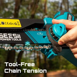 SEESII Cordless Mini Chainsaw Set – 8" & 6" Brushless, 2x 3000mAh, Tool-Free, Oiler