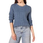 Amazon Essentials Women's Standard Fisherman Cable Crewneck Sweater, Blue Heather, Small