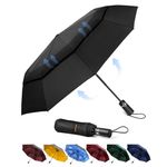 TECKNET Windproof Umbrella, Strong Compact Travel Automatic Umbrellas, Large Wind Resistant Umbrella with 10 Ribs, Folding Lightweight Golf Automatic Umbrella for Rain - Men, Black