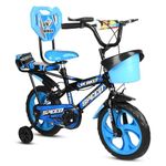 Kaashnic Kids Premium Cycle 14T with Training Wheels (90% Assembled) for Boys and Girls (Blue)