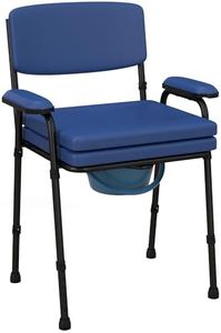 HOMCOM Chaise percée toilette, chaise de toilette antidérapante, 5 en 1 multifonctions, avec seau amovible, hauteur réglable avec dossier, siège et accoudoirs rembourrés, bleu