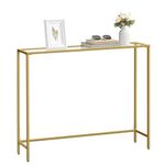 VASAGLE Entryway Table, Console Table, Tempered Glass Tabletop, Modern Sofa Table, Easy Assembly, with Adjustable Feet, for Living Room, Entryway, Pale Gold and Transparent ULGT132A01