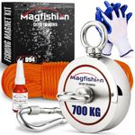 MAGFISHION Magnet Fishing Kit - 700 KG (2 x 350kg) - Ø94mm - Super Strong Neodymium Magnet with Rope (20M), Carabiner, Gloves, Threadlocker - Magnetic Powerful Magnets