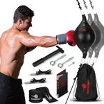 PU leather Double End Speed Punching Bag - Adjustable cords, carry bag, pump, installation kit - Perfect for boxing workouts