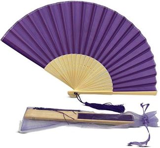 FANSOF.FANS Fabric Handheld Folding Hand Fan With a Tassel Grade A Bamboo Ribs for Women Girls Summer Party Event Favour Birthday Wedding Souvenir Gift (Dark Royal Purple)