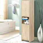 Artiss Bathroom Storage Cabinet, 185cm Tall Adjustable Cupboard Side Table Corner Shelf Wall Over Toilet Roll Storages Cabinets Unit Home Furniture Organiser, with Magnetic Doors Space Saving Oak