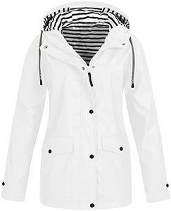 AAZJSS Womens Raincoats Waterproof with Hood Lightweight Windbreaker Jacket White Small