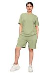 ELLITI Women's Cotton Casual Wear Solid/Plain Night Suit Set of Top & Shorts, Co Ord Set (Colour: Pista)(Size: M)