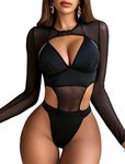 SSoShHub Women Lingerie Set Lace Teddy Strap Babydoll Bodysuit Bikini with Flair Top Gown Floral Snap Crotch Black