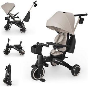 Kinderkraft JAZZ 3 Tricycle Bike, 360° Rotating Seat, Reclining Seat, Foldable Frame, UPF 50+ Canopy, Parent Control Handle, Balance Bike Function, Beige