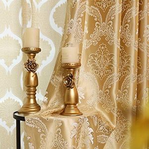 myru Set di 2 tende di lusso in oro e jacquard, per camera da letto, 175 x 140 cm, 260 x 140 cm