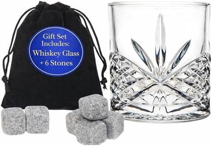 Godinger Whiskey Glass and Whiskey Stones, Gift Set Includes Old Fashioned Whiskey Glasses, 6 Whiskey Rocks Chilling Stones and Storage Pouch, Gifts for Men