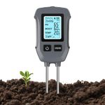 Uzoli 5-in-1 Soil Meter, Digital pH/Moisture/Light/Temperature/Fertility Soil Tester with Dual Probes for Indoor Outdoor Garden, Lawn, Potted Plants - SGS13