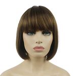 Lydell Short Bob Straight Synthenic Wigs with Neat Bangs for Women Girls Light Reddish Golden Brown