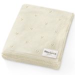 Bleu La La Organic Unisex Pointelle Receiving Swaddle Blanket for Boys & Girls - 100% Luxury Organic Soft Cotton Knit Warm Cuddle Stroller Crib Blanket for Newborns Infants & Toddlers (Butter Cream)