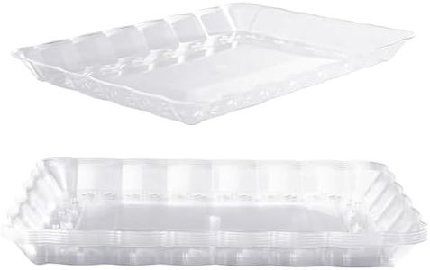 MATANA 18 Large Rectangular Clear Serving Platters, Food Party Trays - 32cm x 24cm - Buffets, Weddings, Birthdays, Christmas, Parties - Sturdy & Reusable