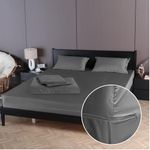 Queen Size Zipper Fitted Sheet - 2 Pillow Cases Included - Soft Fitted Sheet & Pillowcases with Durable Zipper - 100% Breathable Cotton Zippered Bedding with 12″ Deep Pockets | Grey Zippered Sheets