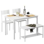 SDHYL Dining Table Set for 4,Kitchen Table with Bench and Chairs,Wooden Table Top with Metal Legs for Breakfast in Living Room, Kitchen Room, Dining Room,Space Saving Kitchen Table Set,White