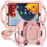 ProElite Tough Kids case Cover for Apple iPad 10.2" 9th/8th/7th Gen & iPad Air 10.5 with Rotating Kickstand & Shoulder Strap, Pink