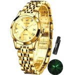 OLEVS Watches for Women Gold Stainless Steel Analog Womens Watch Waterproof Elegant Small Face Ladies Watch Simple Casual Quartz Women Watch Diamond Roman Number Female Watch with Date, Montre Femme