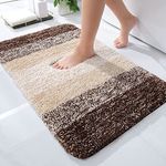 smiry Microfiber Bath Mat, 50 x 75 cm, Non-Slip Super Absorbent Bathroom Mat, Machine Washable Fluffy Shaggy Bath Mats Rugs for Bathroom, Extra Soft Thick Bathroom Floor Foot Mat, Brown